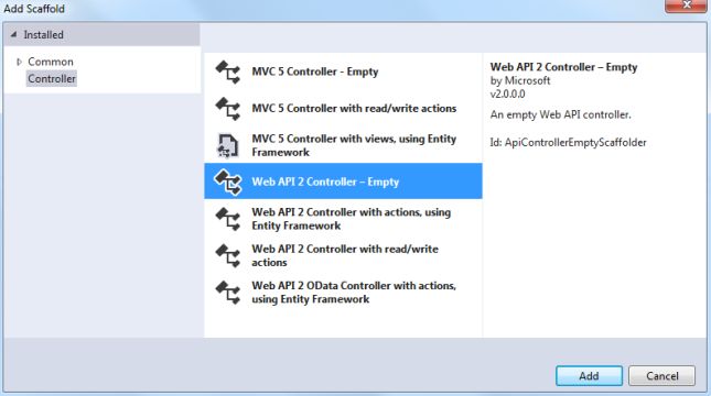 Creating Web API 2 Empty Controller